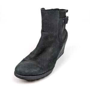UGG Black Leather Indra Waterproof Wedge Booties Size 7
